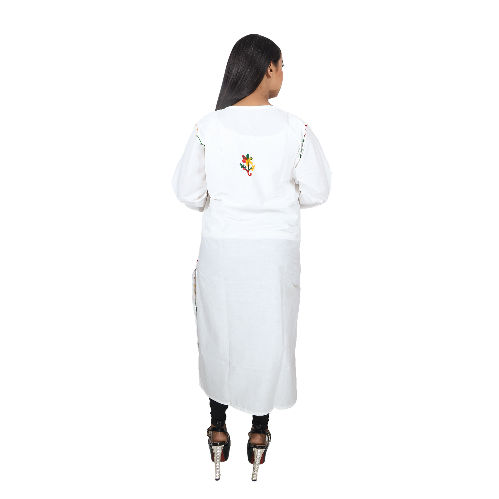 Women Embroidered Pure Cotton Straight Kurta  (White)