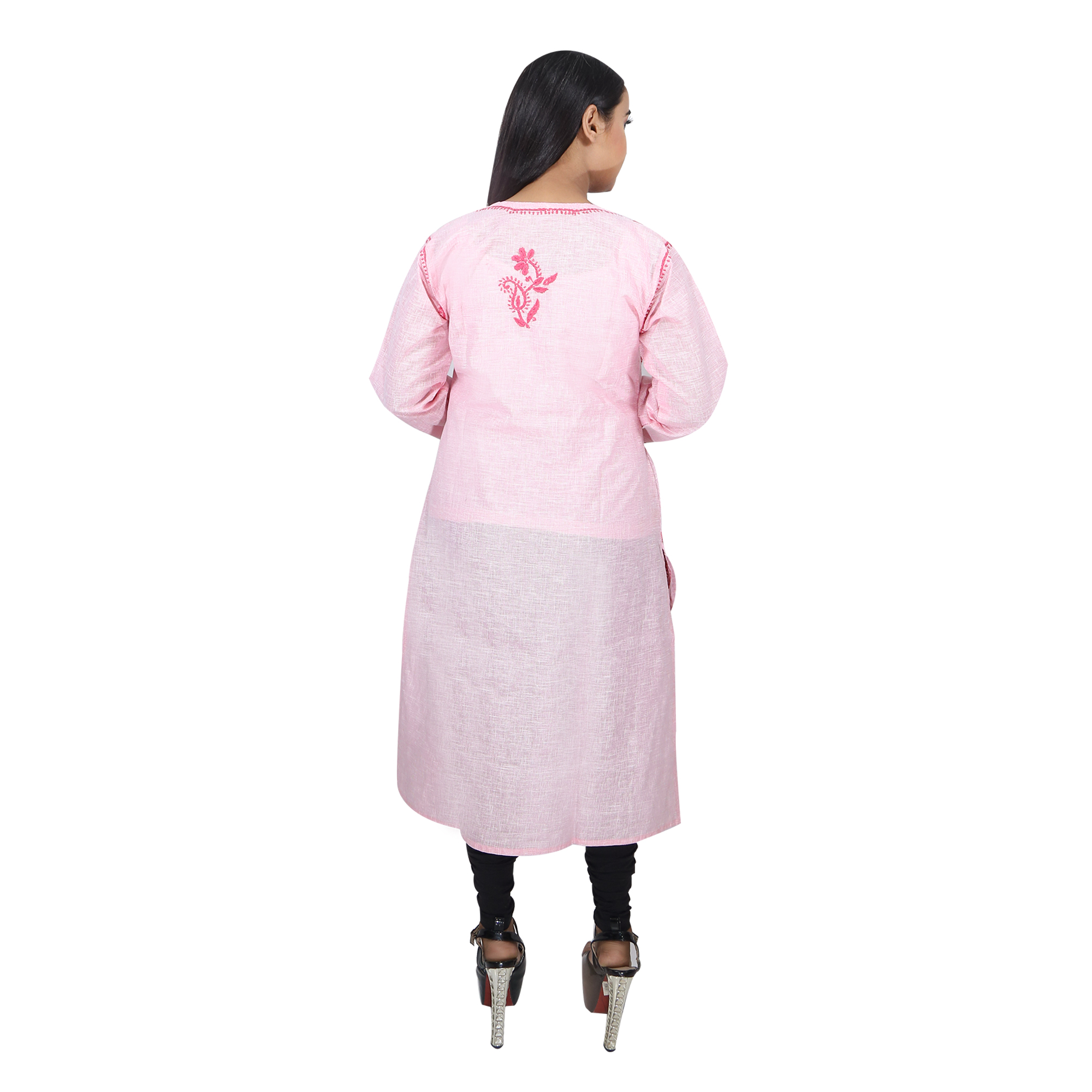 Kavya Chikan Kota Doria Style Chikankari Kurti (Pink)