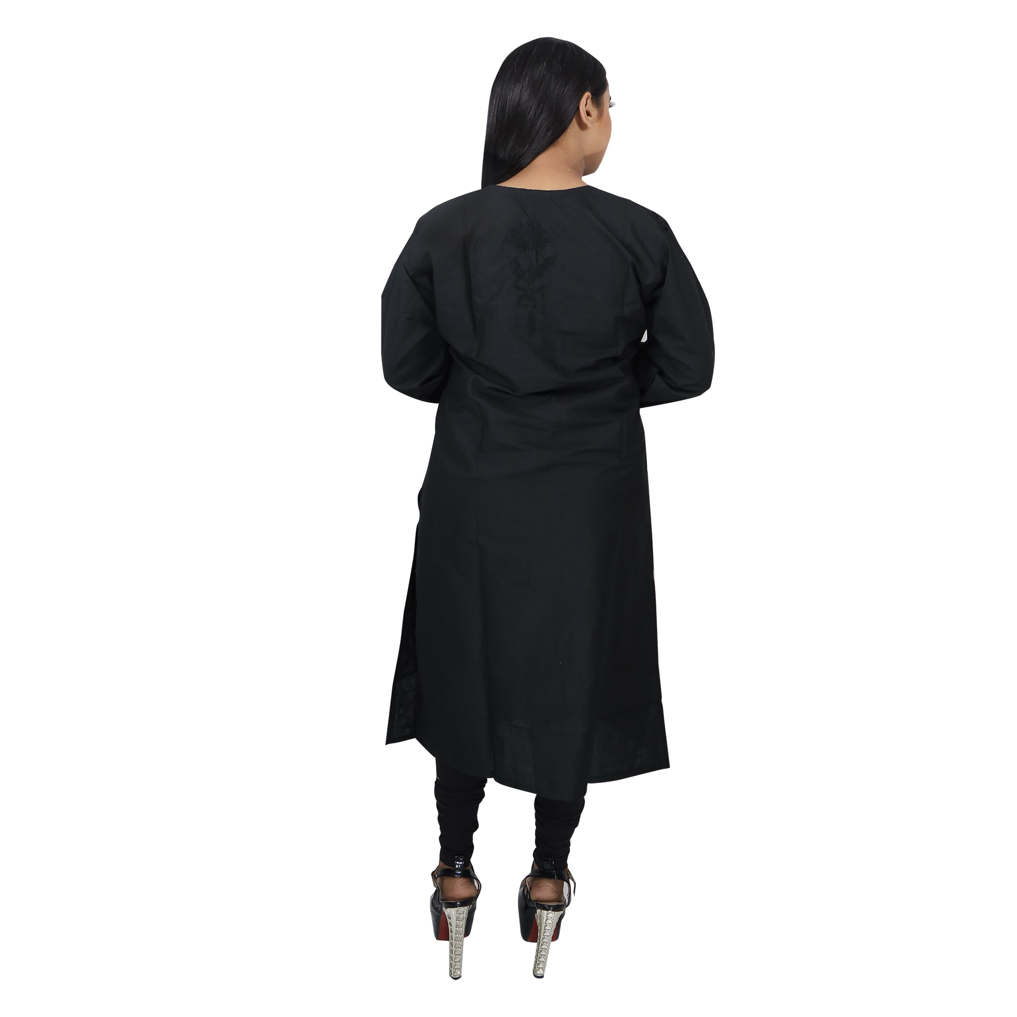 Women Embroidered Pure Cotton Straight Kurta (Black)