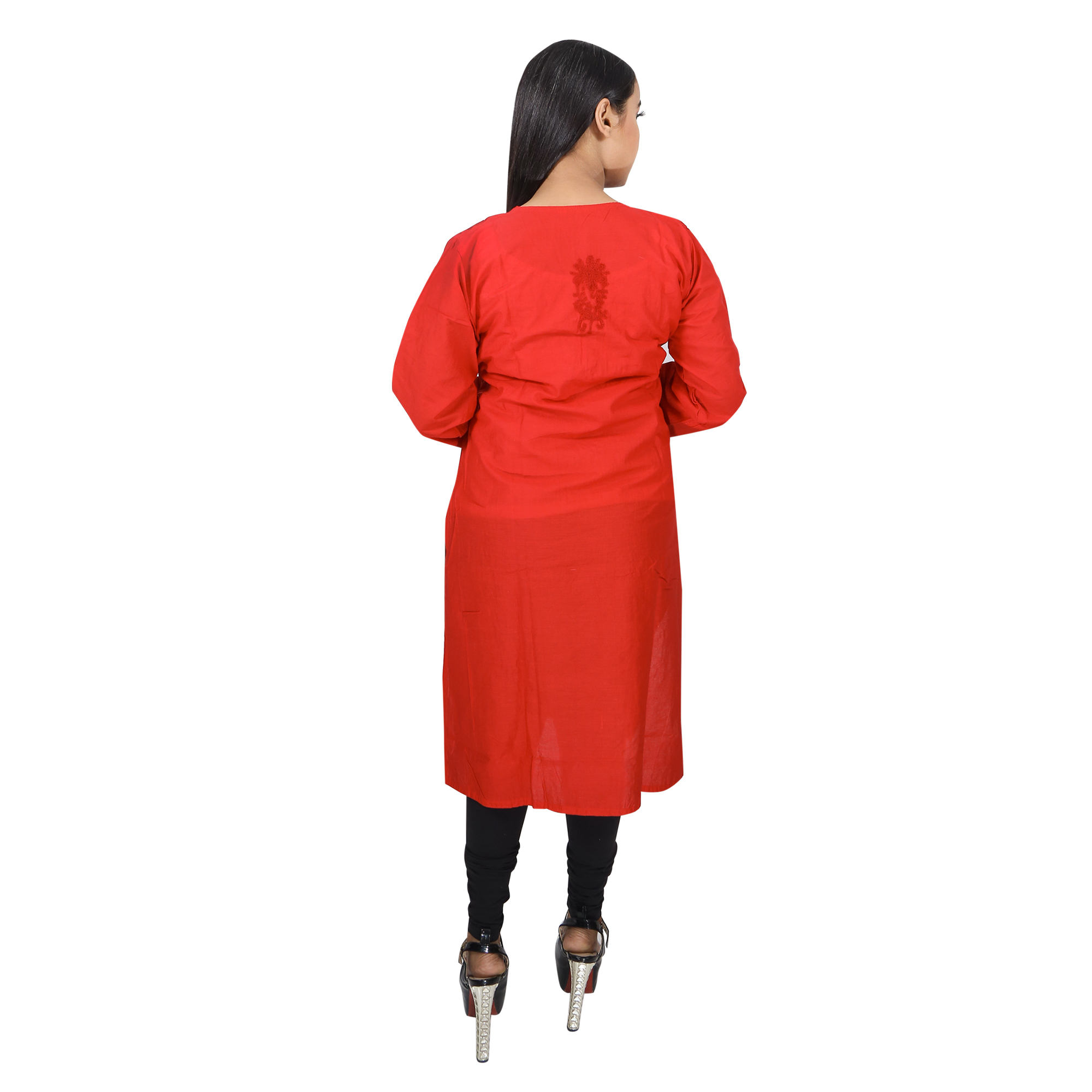 Women Embroidered Pure Cotton Straight Kurta (Red)