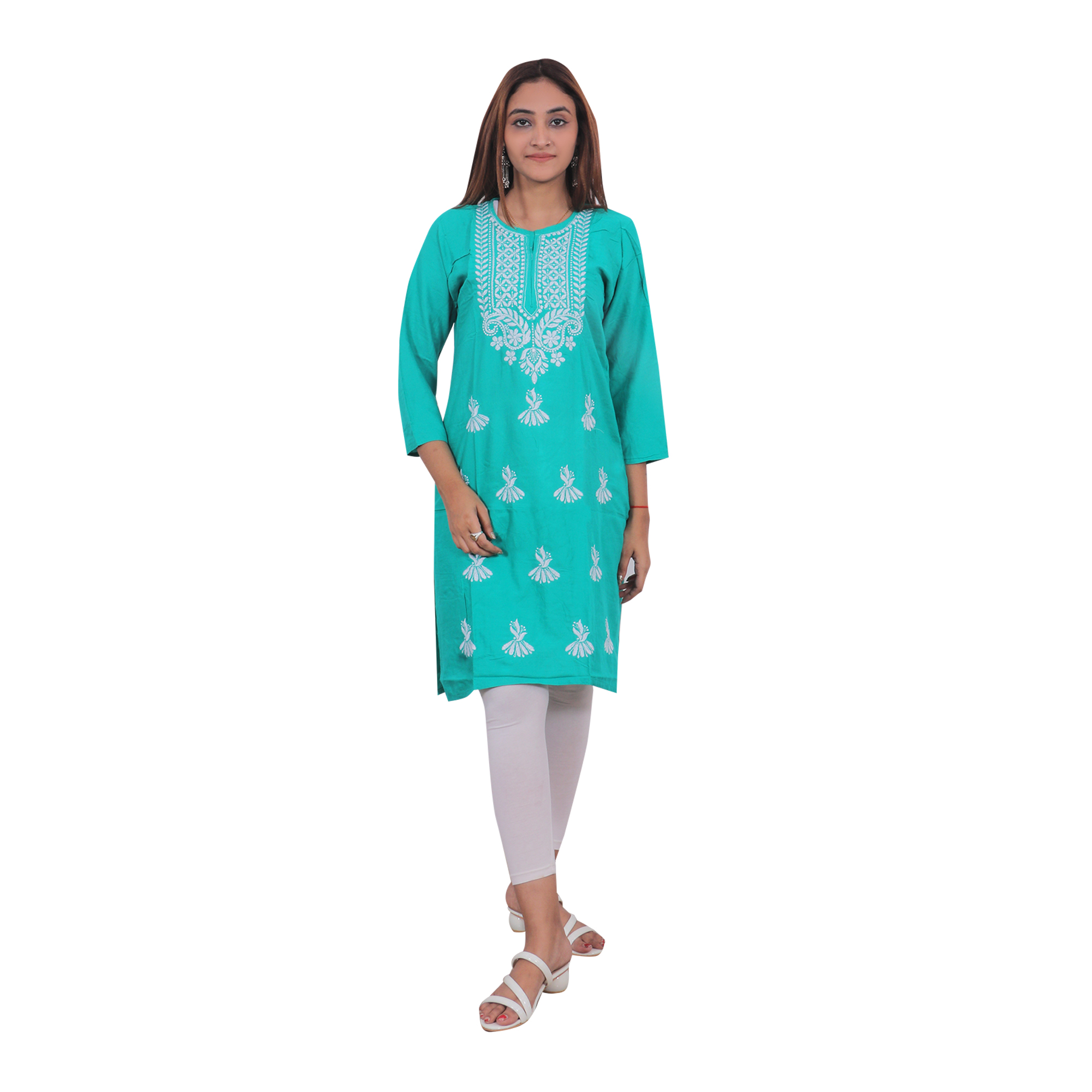 Women Embroidered Kurta (Blue)