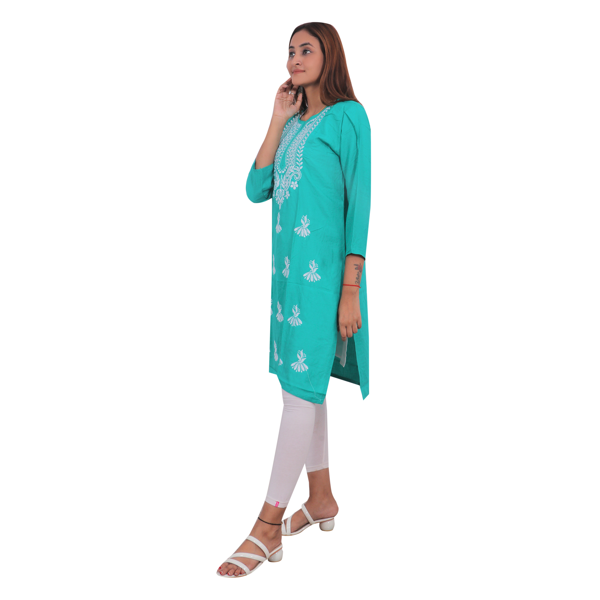 Women Embroidered Kurta (Blue)