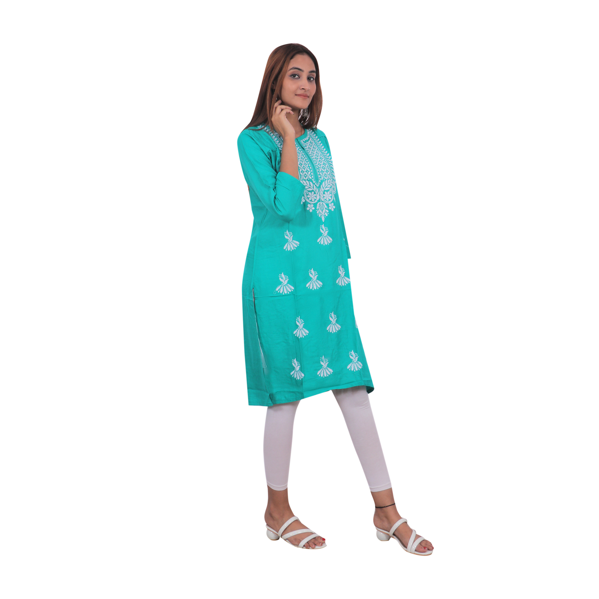 Women Embroidered Kurta (Blue)