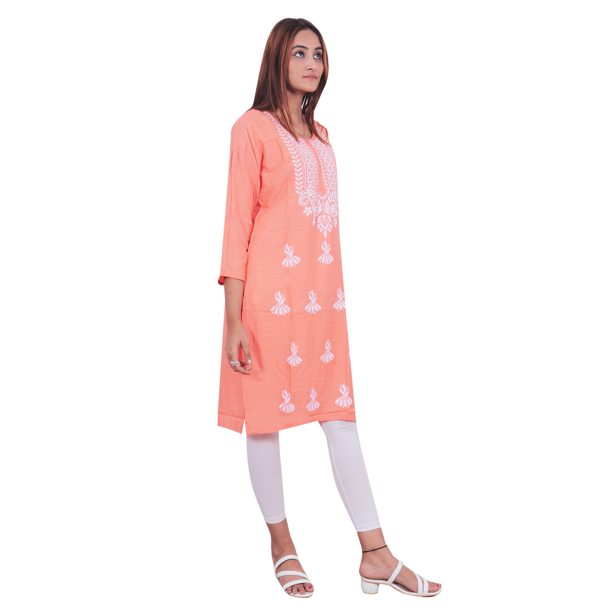 Women Embroidered Kurta (Pink)