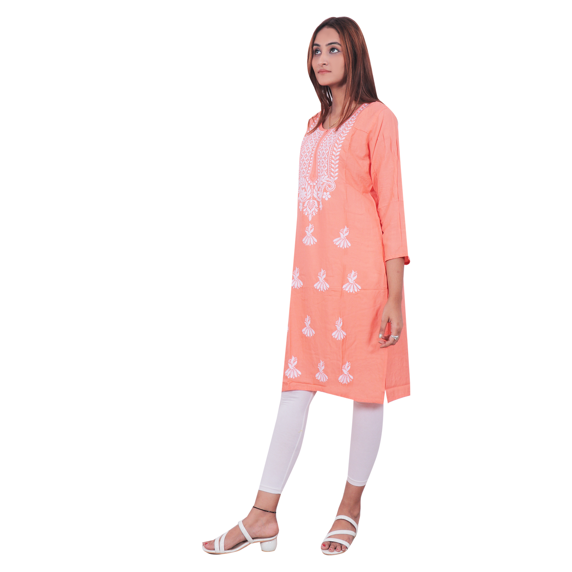 Women Embroidered Kurta (Pink)