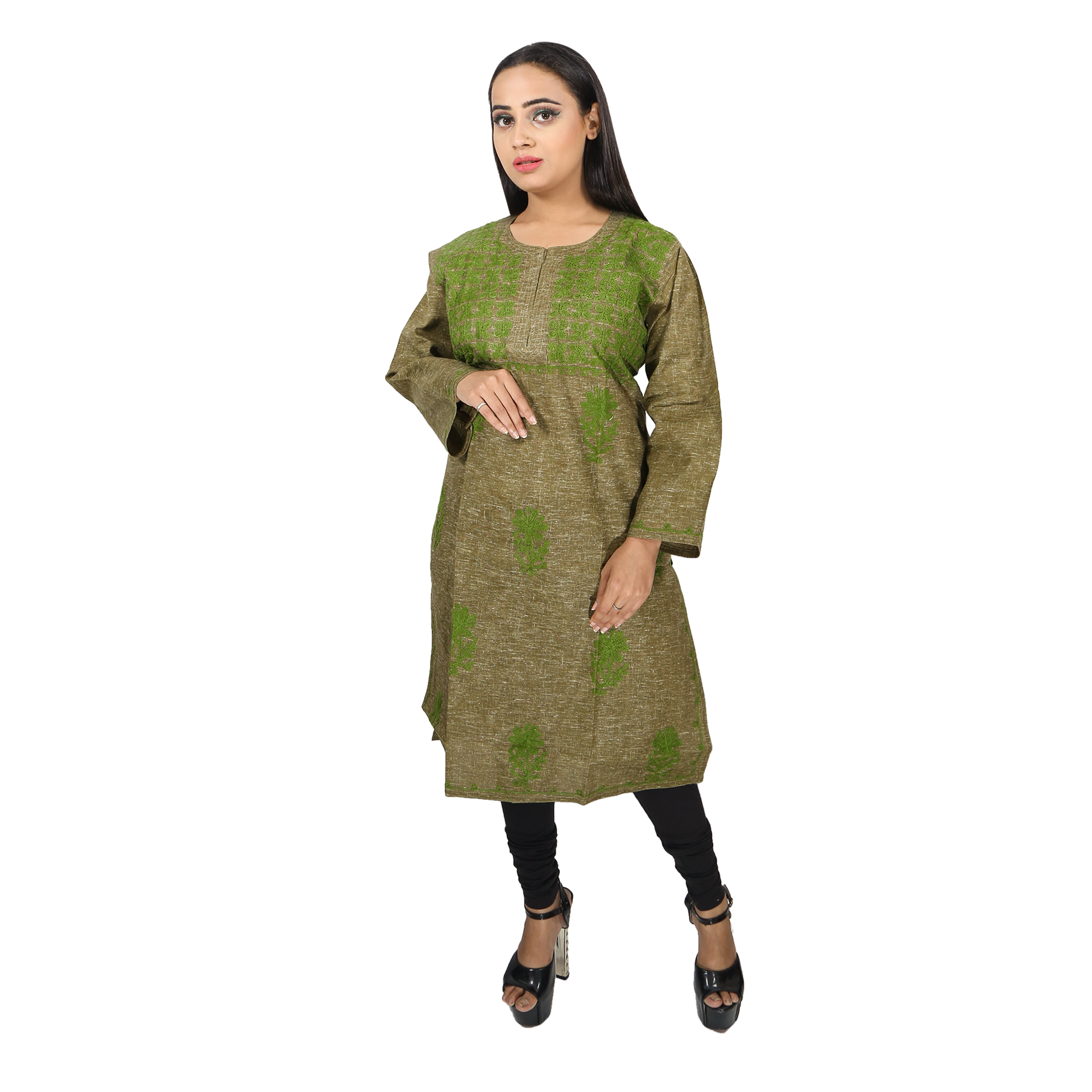 Fancy Cotton Khaki Kurti