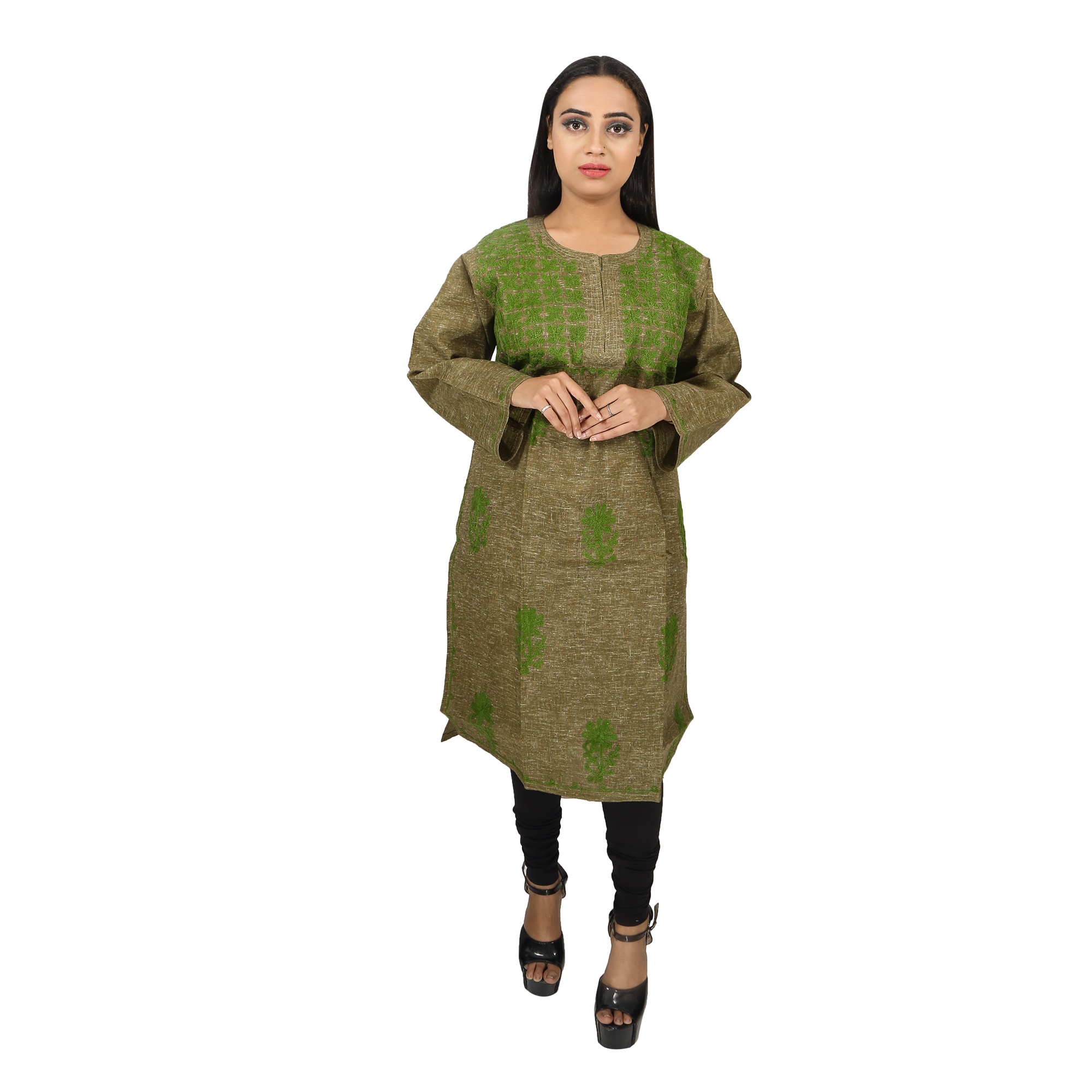 Fancy Cotton Khaki Kurti