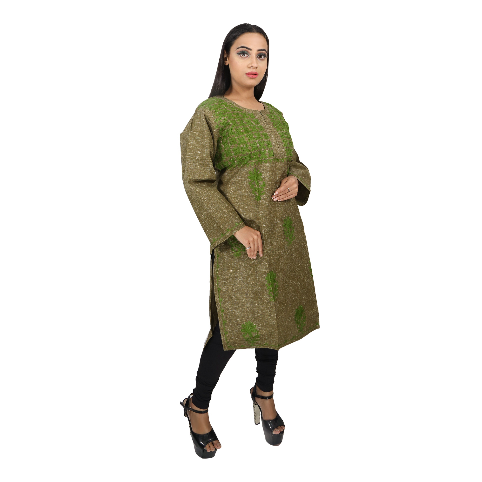 Fancy Cotton Khaki Kurti