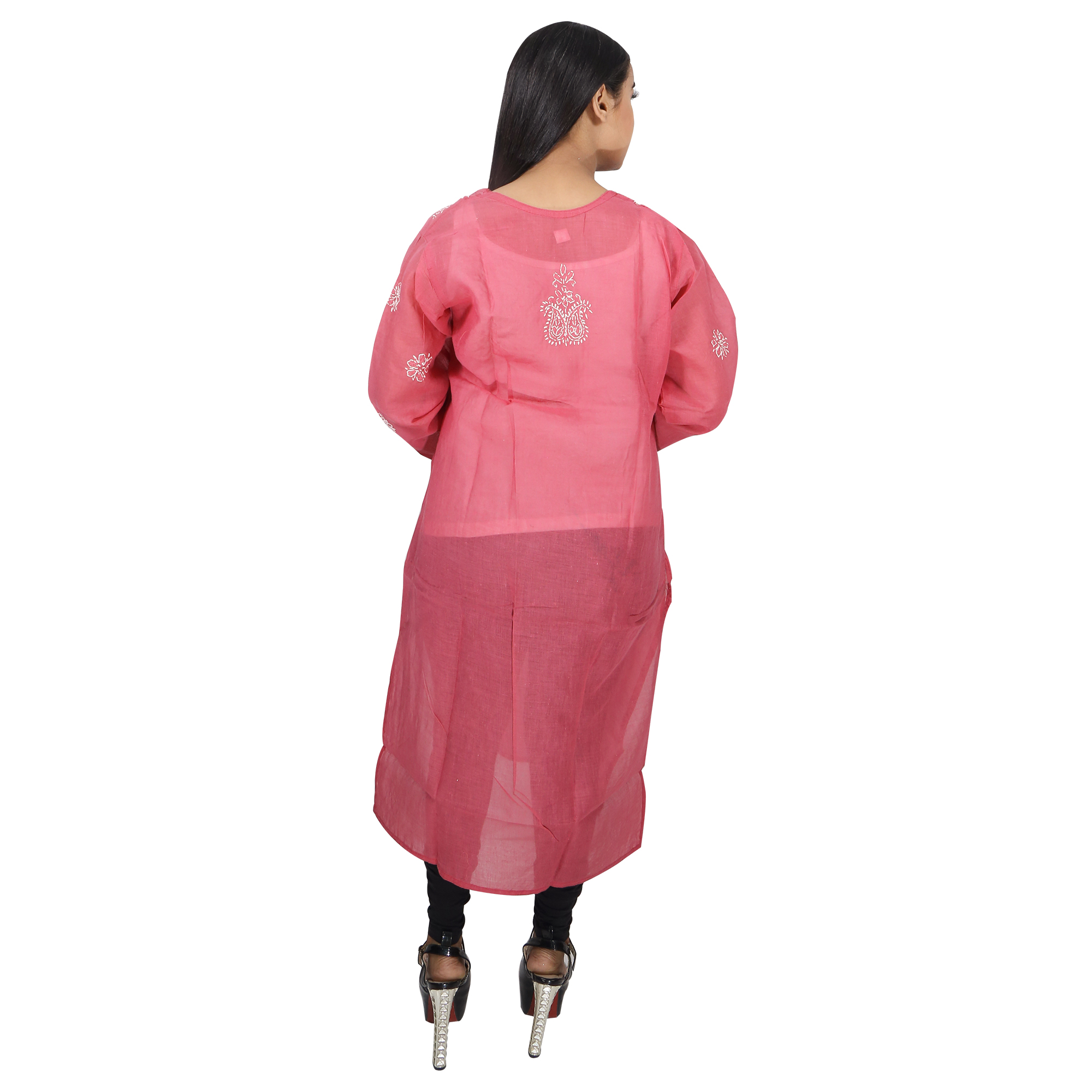 Women Cotton Chikan Kurti Light Pink