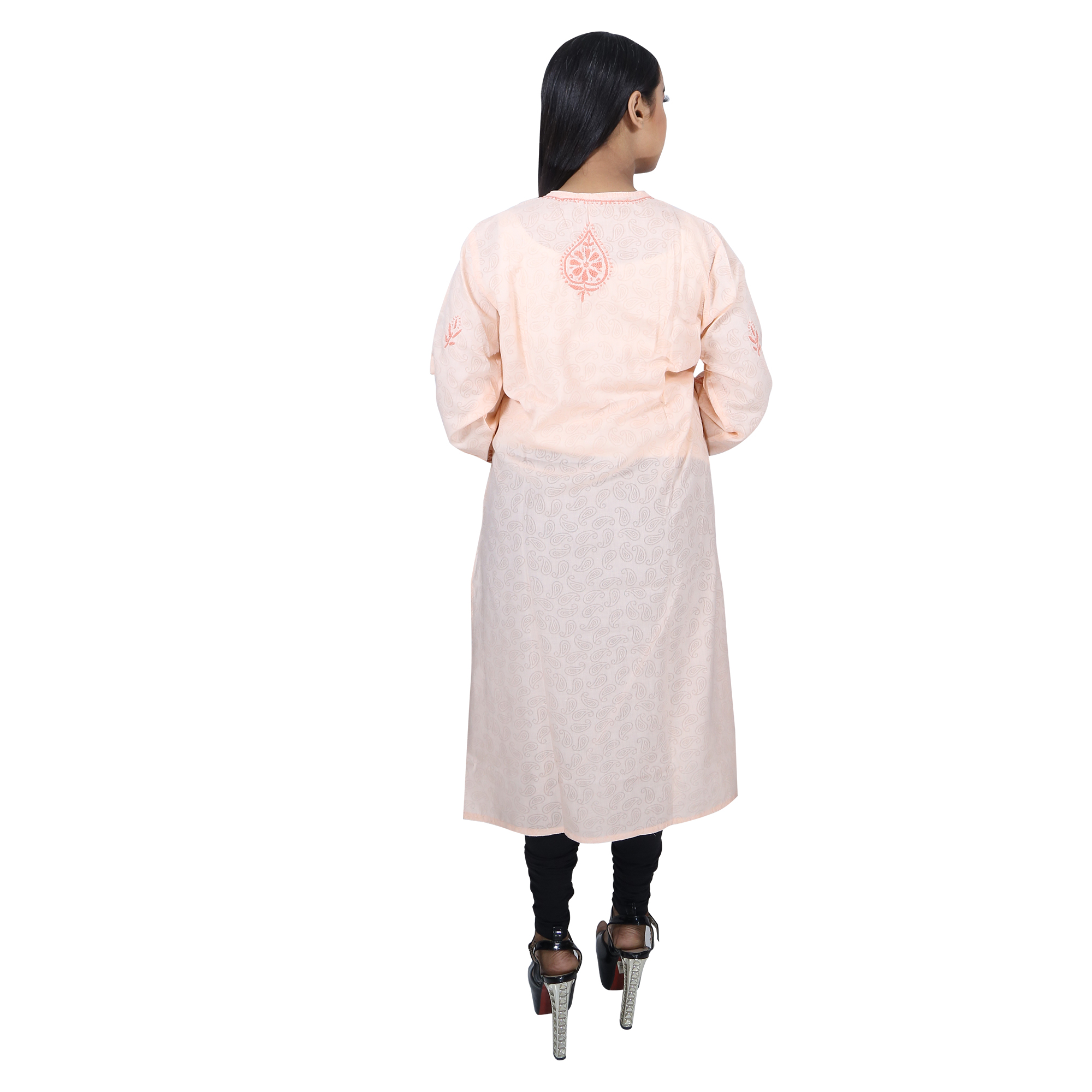 Women Soft Cotton Chikan Kurti Peach