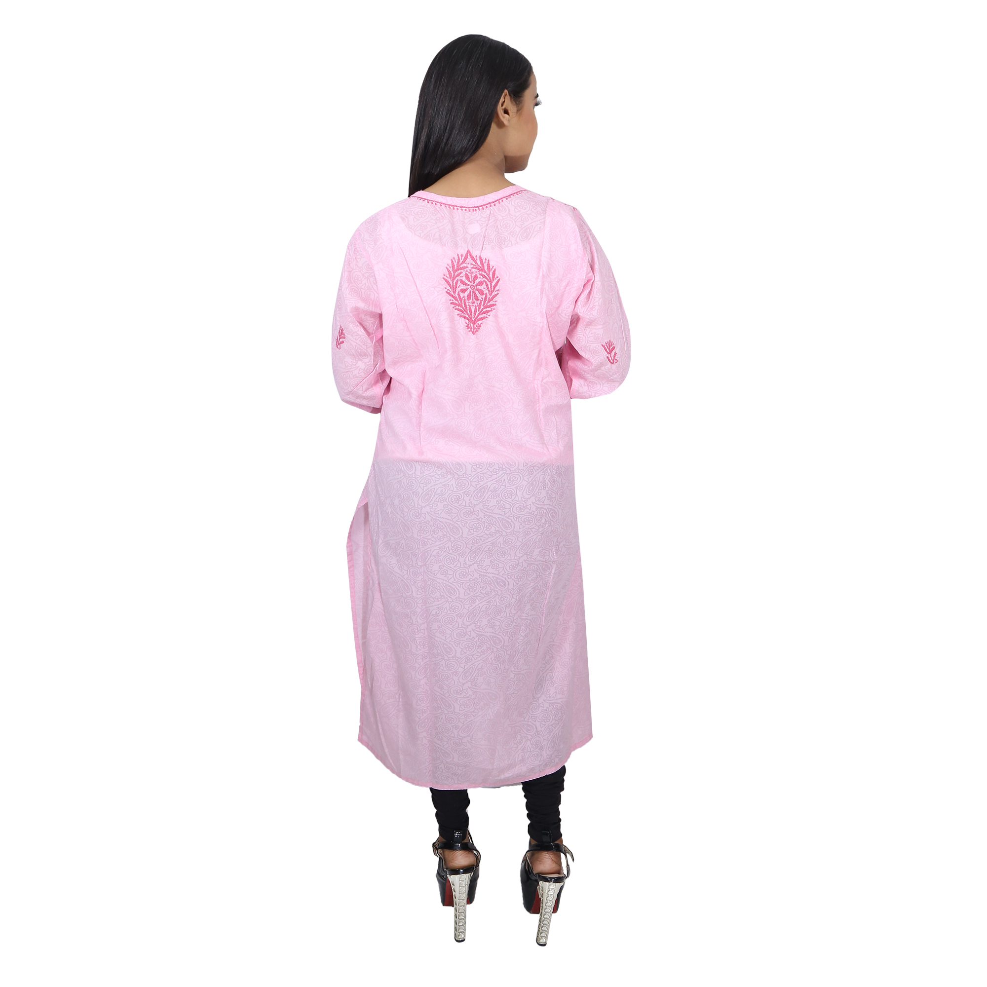 Women Soft Cotton Chikan Kurti Light Pink