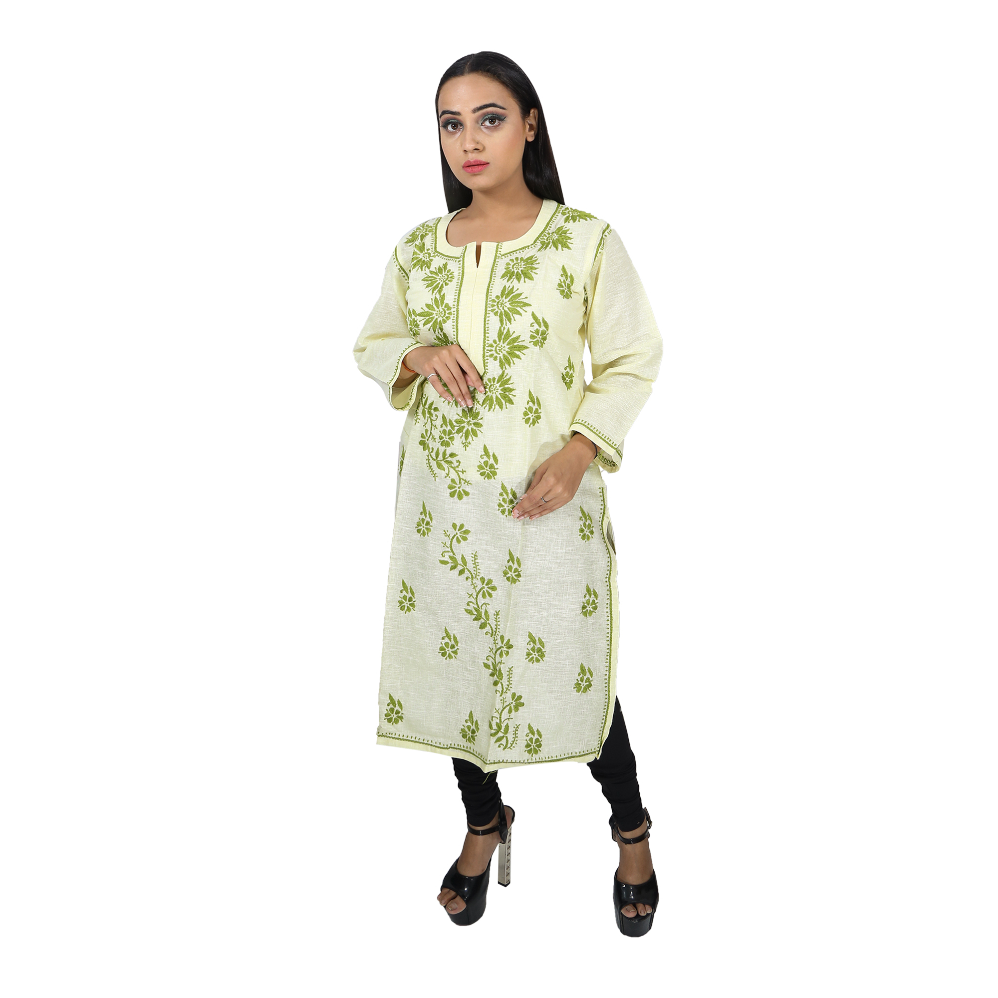 Women Kota Kurti Peach Green