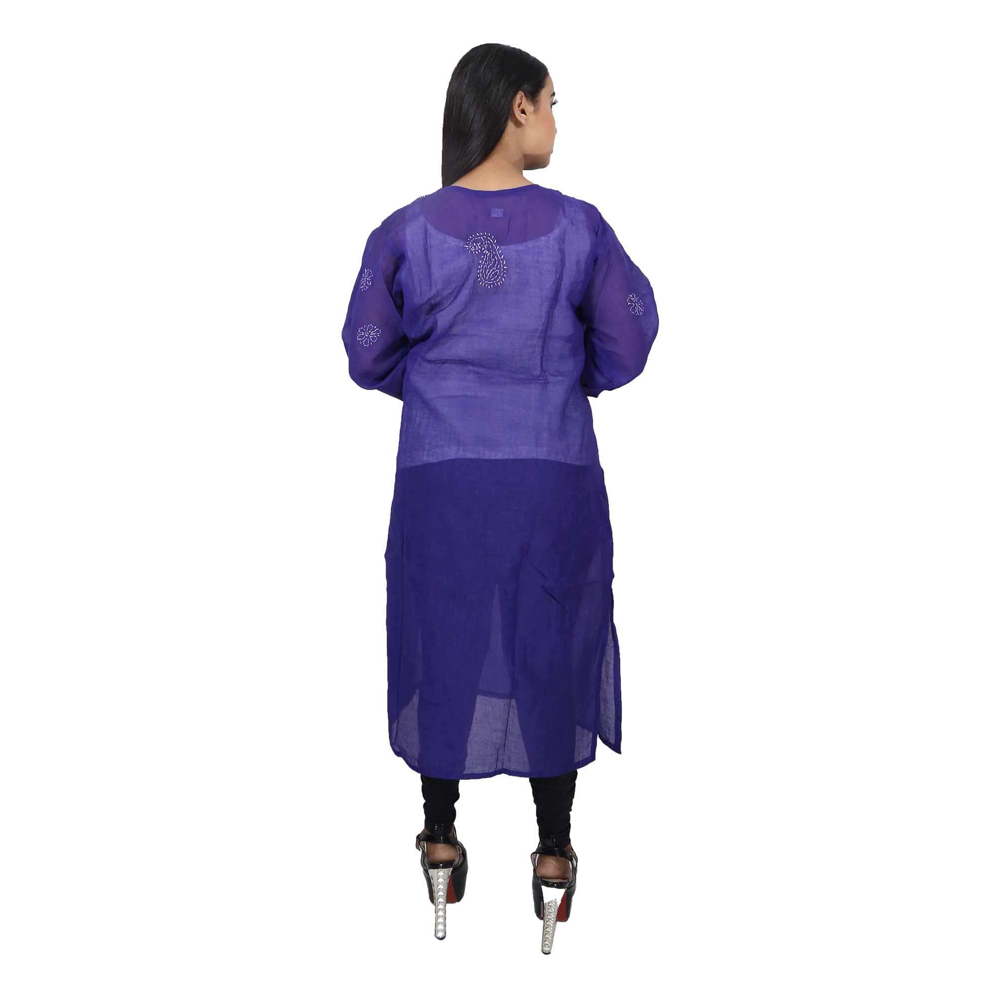 Women Cotton Chikan Kurti Navy Blue
