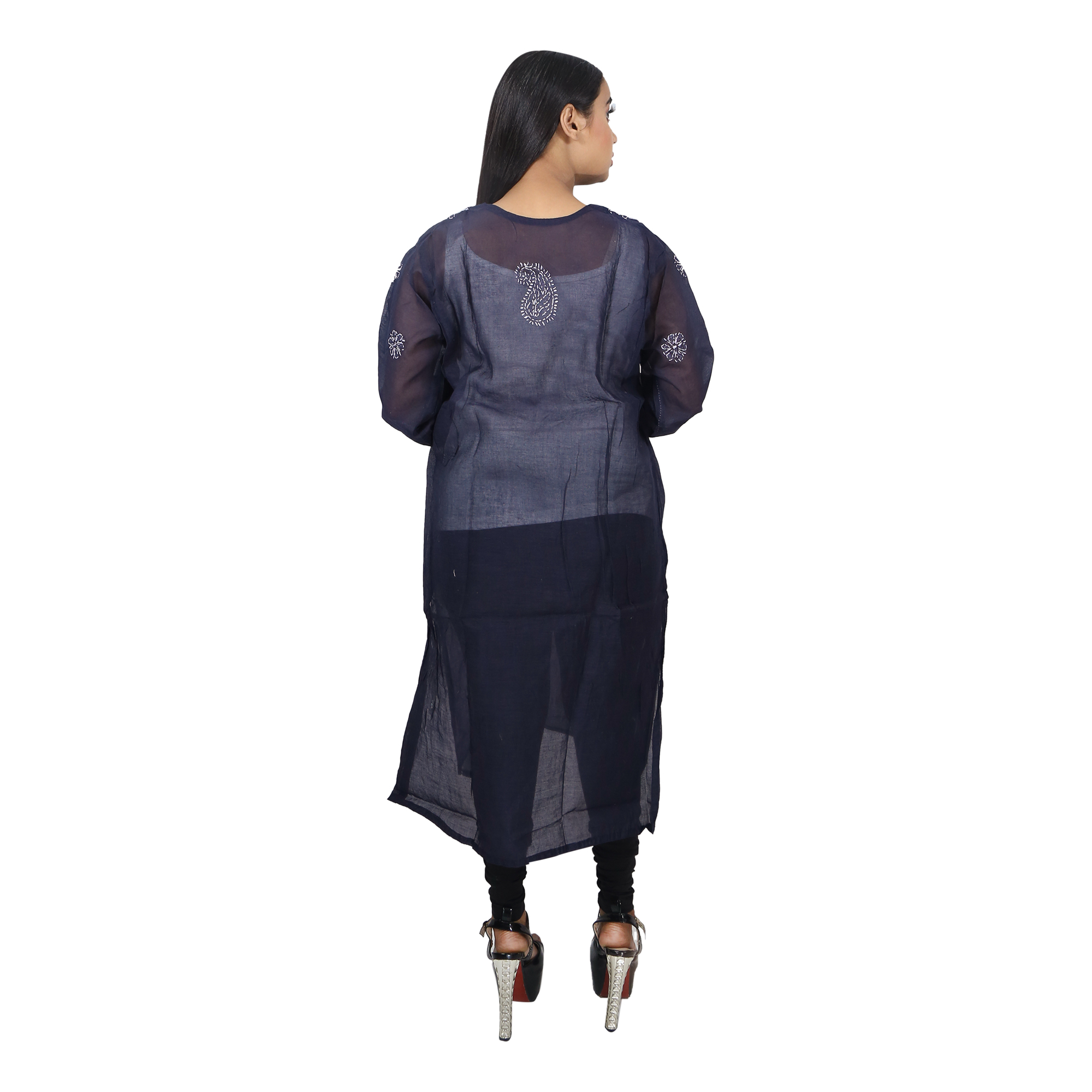 Women Cotton Chikan Kurti Black